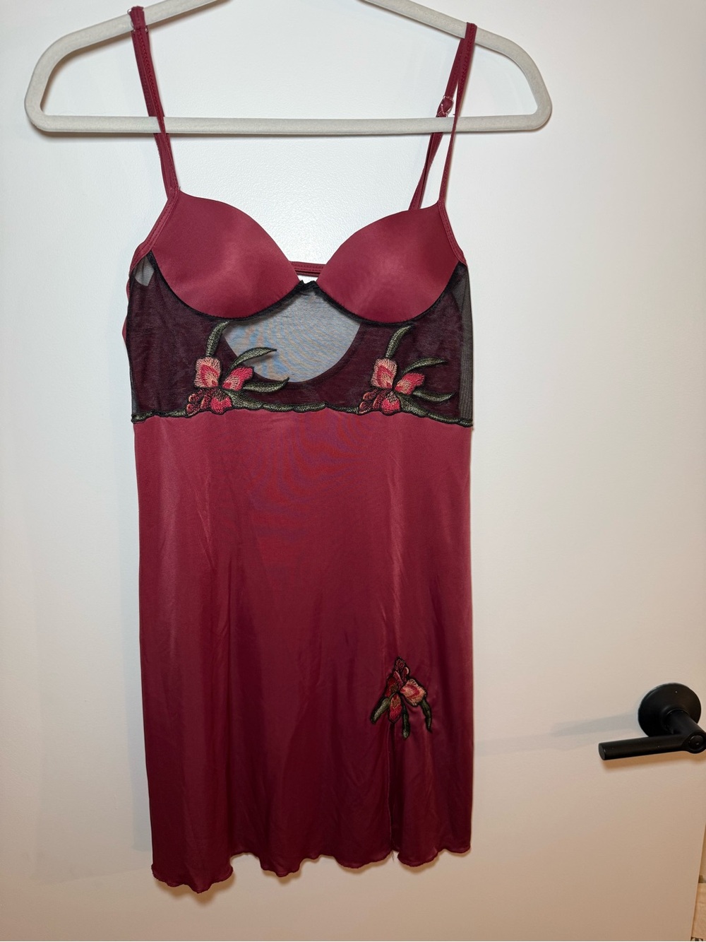 Vintage Women’s Wine Red Floral Mesh Slip